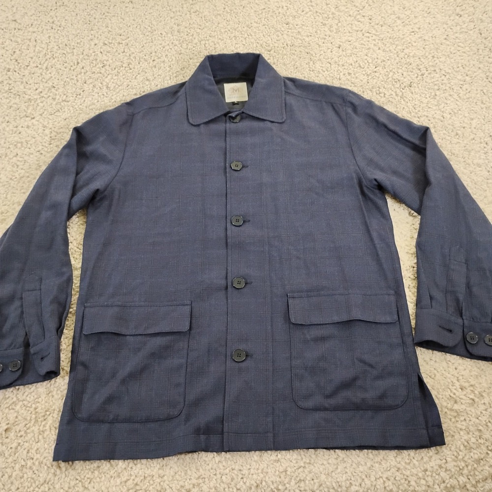 MAUS & HOFFMAN Jacket Mens Large Blue Button Silk Wool Coat Double Pocket USA